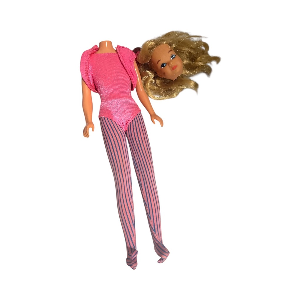 Vintage Barbie Doll Pink Leotard Striped Tights Missing Head Outfit